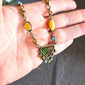 Gorgeous brass, green stones necklace